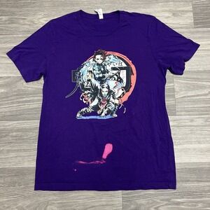 Demon Slayer Shirt Men L Purple Distressed Bleac Anime Comic Manga TV Show Promo